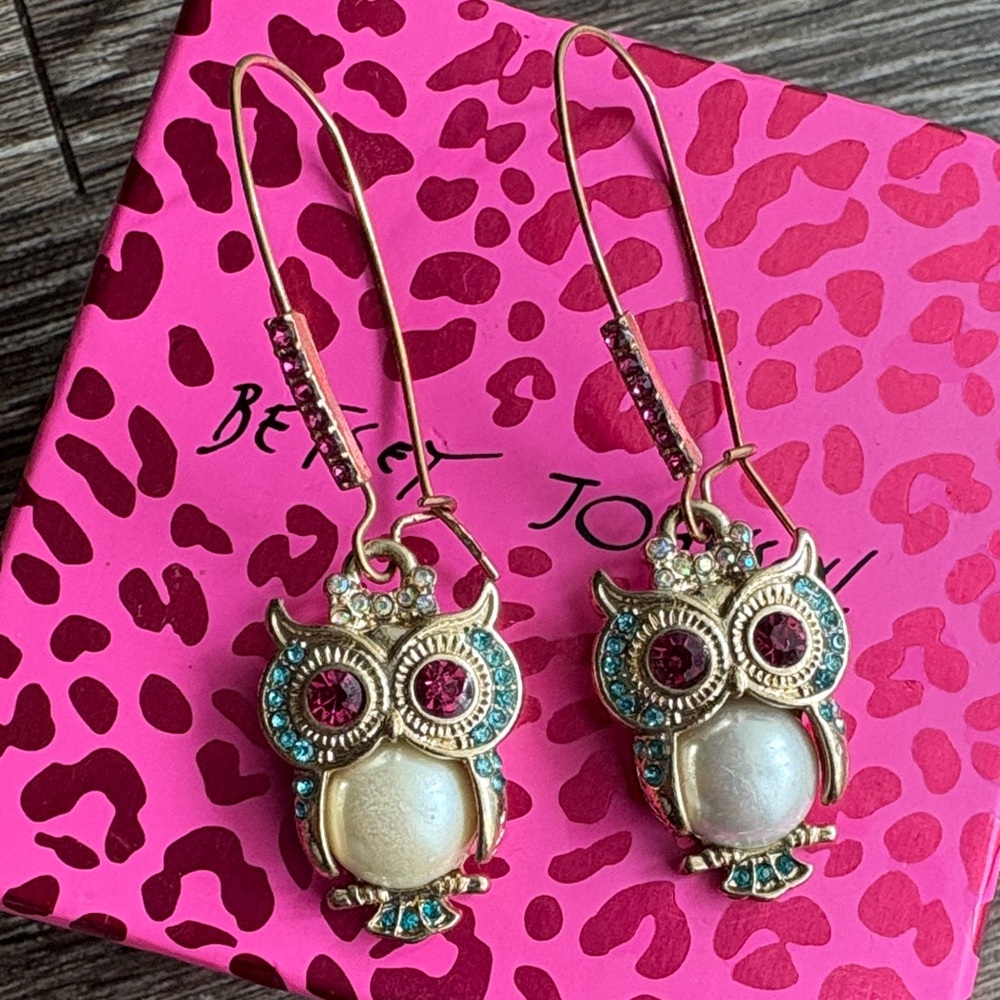 Betsey Johnson Gold and Pink Owl Earrings